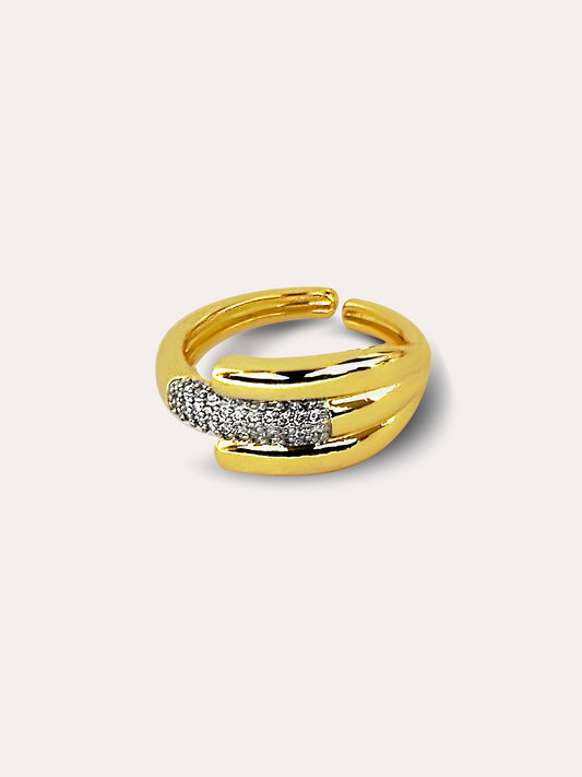 Anillo bitono pavè ajustable baño de oro PUNTO JOYERIA