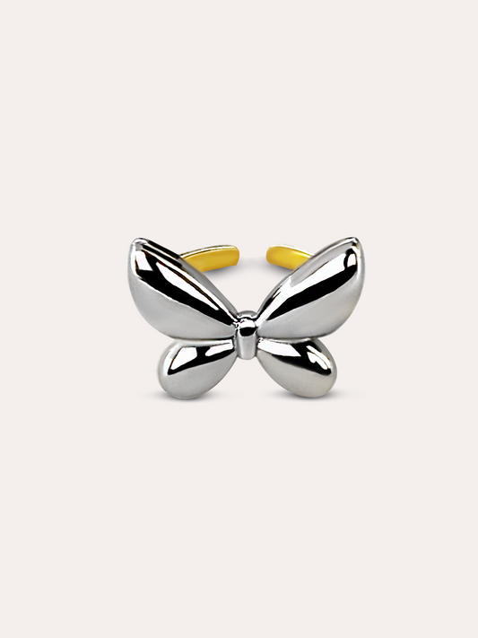 Anillo bitono mariposa ajustable baño de oro PUNTO JOYERIA