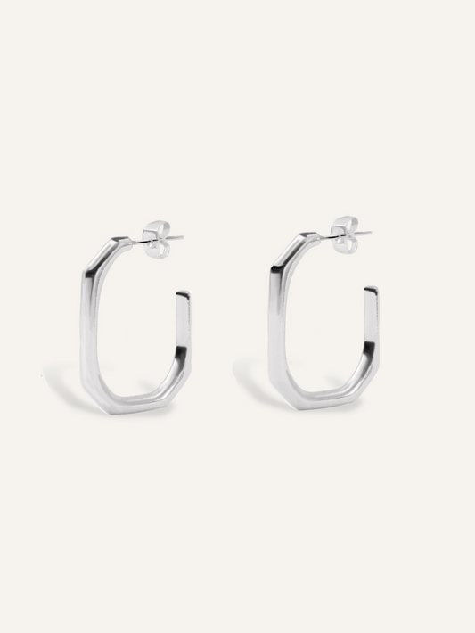 ARETES PLATEADOS ARO OCTAGONAL PUNTO JOYERIA